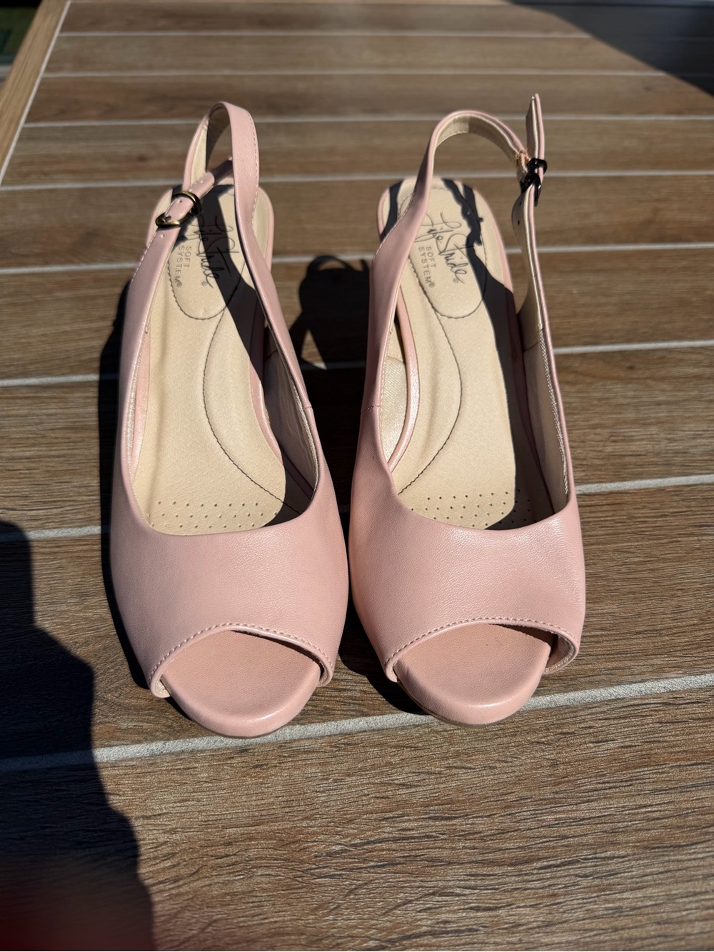 Life Stride Peep-Toe Slingback Heels in Blush Pink